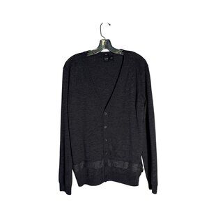 Hugo Boss Slim Fit Charcoal Gray Extrafine Merino Wool Cardigan Sweater Size Med